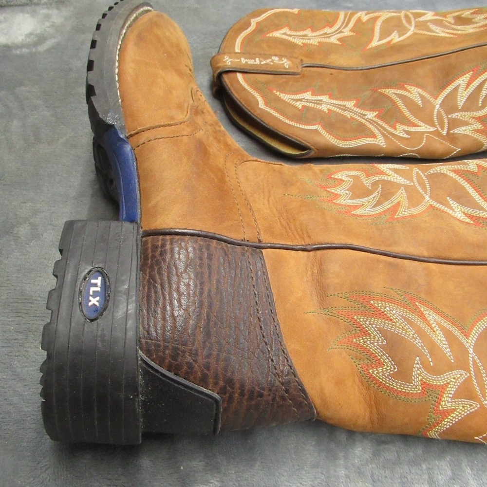 Tony Lama Women 7.5B Cowboy Boots Brown Red Leather Square Toe Western Riding - Picture 5 of 16